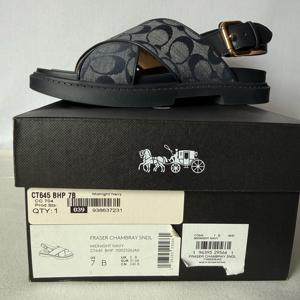 NWT Fraser Sandal Chambray Coach Women’s shoes Size 7 B Midnight navy CT645 - Picture 12 of 12